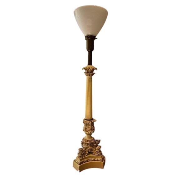 Other - Vintage Ornate Column Table Lamp White Glass Shade Gold Accents